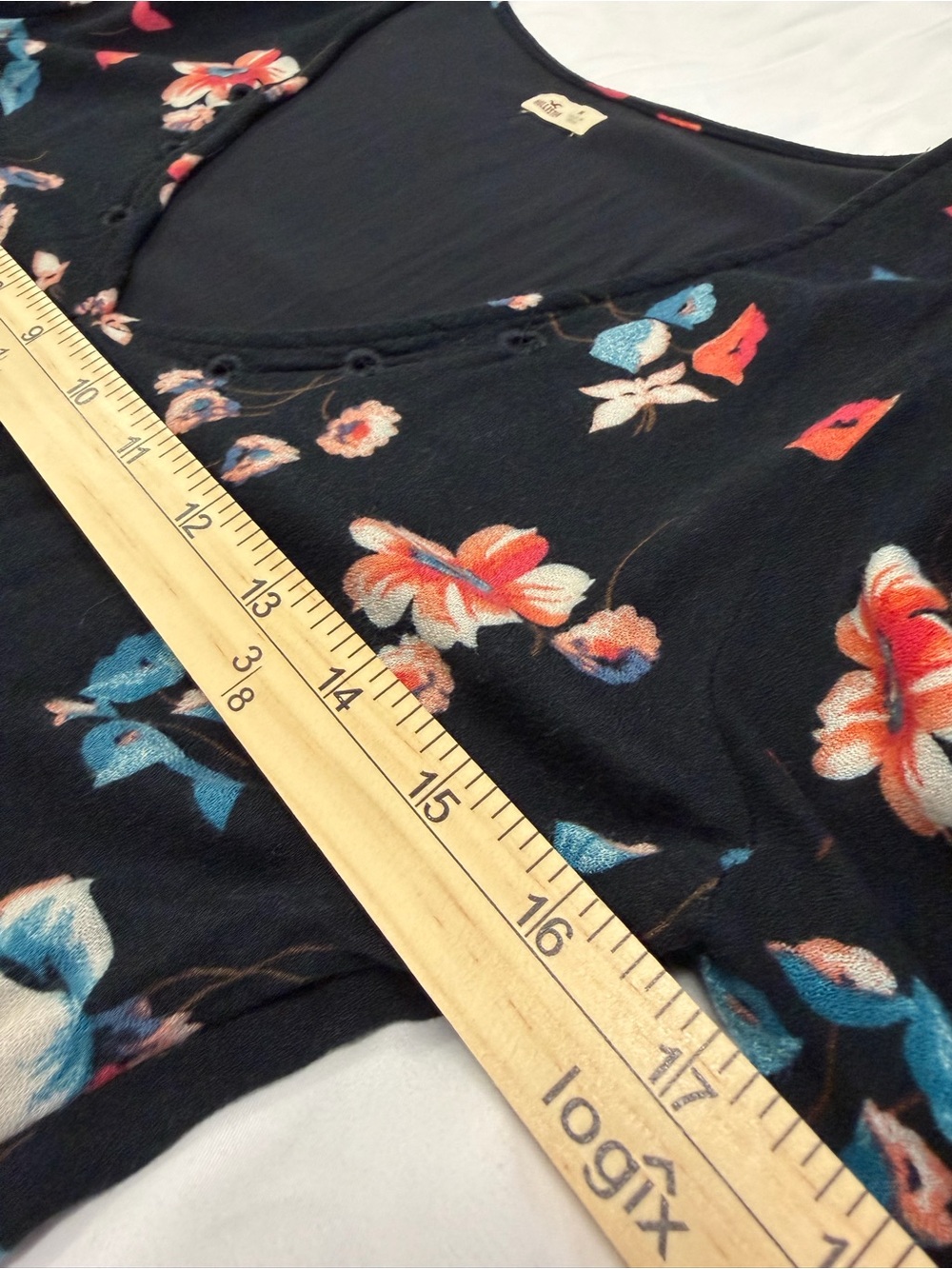 Hollister Black Mini Dress with Red and Blue Flower Accents Size Medium - Picture 6 of 7